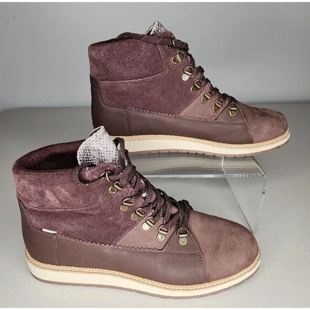 TOMS Womens Mesa Waterproof Combat Suede/Leather Ankle Lace Up Boots Size 10 EUC